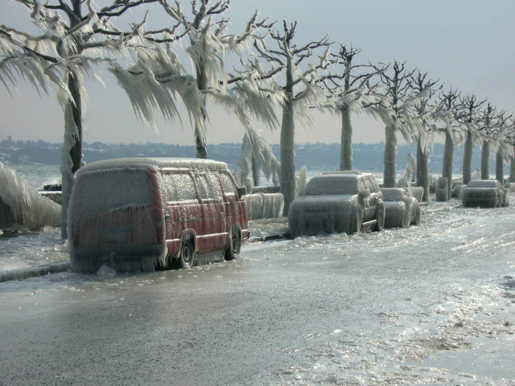 Coches cubiertos de hielo